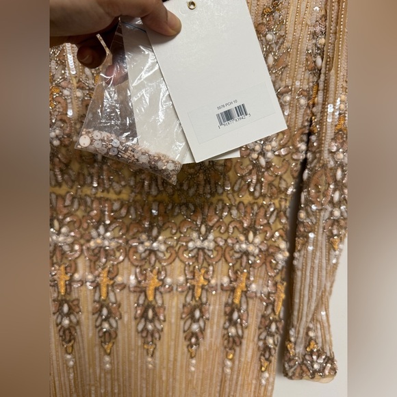 Mac Duggal 5576 Peach Embellished Long Sleeve High Neck Column Dress Size 10 - Picture 7 of 17